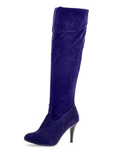 ORANDESIGNE Damen Stiletto über den Kniestiefeln Stiefel mit Hohem Absatz PU Leder Wildlederstiefel Große Größe A Blau 44 EU von ORANDESIGNE