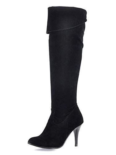 ORANDESIGNE Damen Stiletto über den Kniestiefeln Stiefel mit Hohem Absatz PU Leder Wildlederstiefel Große Größe A Schwarz 44 EU von ORANDESIGNE