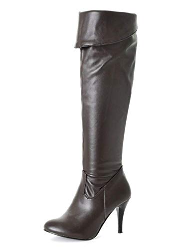 ORANDESIGNE Damen Stiletto über den Kniestiefeln Stiefel mit Hohem Absatz PU Leder Wildlederstiefel Große Größe B Braun 38 EU von ORANDESIGNE