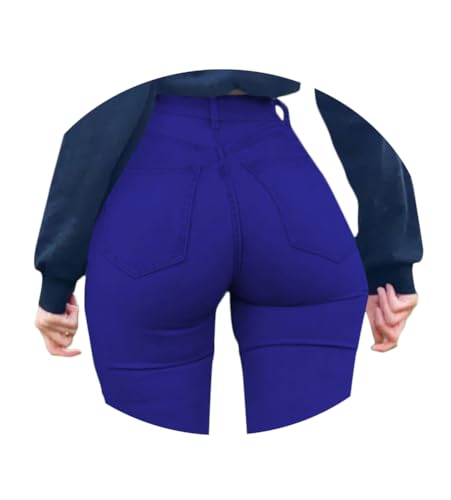 ORANDESIGNE Damen Stretch Hose mit Hoher Taille Jeggings Stretch Hose Push Up Jeans Mode Taschen Knöpfen Skinny Push Up Po Lang Hosen C Dunkelblau M von ORANDESIGNE
