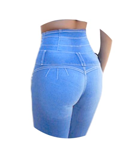 ORANDESIGNE Damen Stretch Hose mit Hoher Taille Jeggings Stretch Hose Push Up Jeans Mode Taschen Knöpfen Skinny Push Up Po Lang Hosen D Blau M von ORANDESIGNE