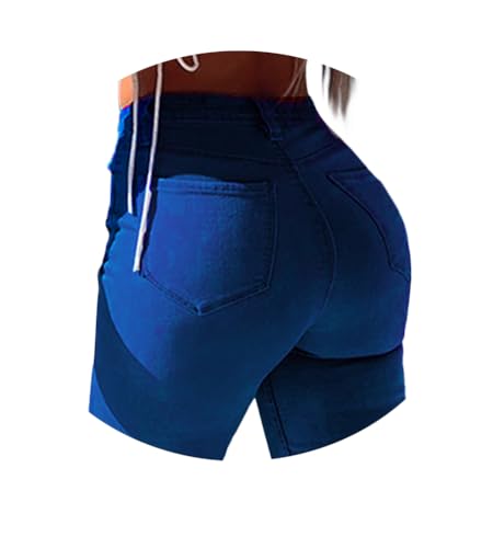 ORANDESIGNE Damen Stretch Hose mit Hoher Taille Jeggings Stretch Hose Push Up Jeans Mode Taschen Knöpfen Skinny Push Up Po Lang Hosen F Dunkelblau S von ORANDESIGNE