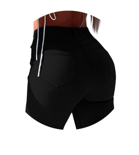 ORANDESIGNE Damen Stretch Hose mit Hoher Taille Jeggings Stretch Hose Push Up Jeans Mode Taschen Knöpfen Skinny Push Up Po Lang Hosen F Schwarz XXL von ORANDESIGNE