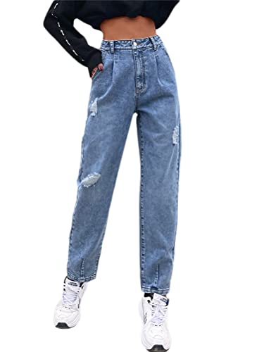 ORANDESIGNE Damen Stretch Straight Jeans Löchern Baggy Boyfriend Jeanshose Teenager Mädchen Lässig Denim Hosen Weich Pants Freizeithose Z07 L von ORANDESIGNE