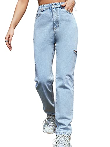 ORANDESIGNE Damen Stretch Straight Jeans Löchern Baggy Boyfriend Jeanshose Teenager Mädchen Lässig Denim Hosen Weich Pants Freizeithose Z22 XS von ORANDESIGNE