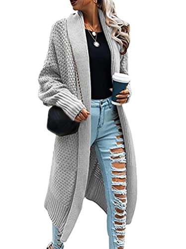 ORANDESIGNE Damen Strickjacke Cardigan Lang Oversize Casual Langarm Wasserfall Jacke Gestrickt Sweatshirt Übergroß Lose Outwear Mantel Langarmshirt Strickmantel 3-Grau L von ORANDESIGNE