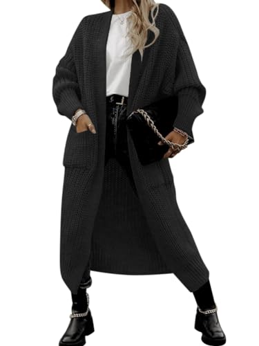 ORANDESIGNE Damen Strickjacke Cardigan Lang Oversize Casual Langarm Wasserfall Jacke Gestrickt Sweatshirt Übergroß Lose Outwear Mantel Langarmshirt Strickmantel 4-schwarz XS von ORANDESIGNE