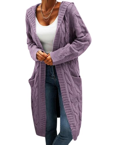 ORANDESIGNE Damen Strickjacke Cardigan Lang Oversize Casual Langarm Wasserfall Jacke Gestrickt Sweatshirt Übergroß Lose Outwear Mantel Langarmshirt Strickmantel 6-lila L von ORANDESIGNE