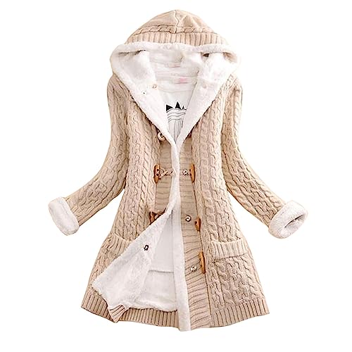 ORANDESIGNE Damen Strickjacke Cardigan Lang Strickmantel Pullover Strick Cardigan Outwear Langarm Winterjacken Strick Mäntel mit Tasche A Aprikose L von ORANDESIGNE