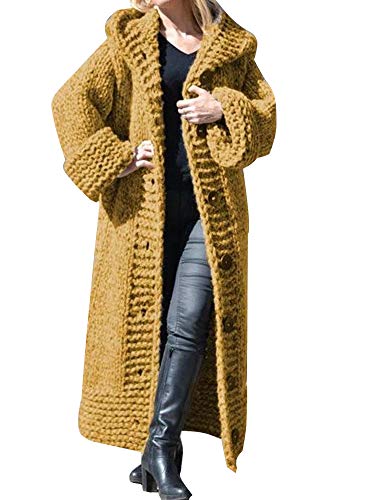 ORANDESIGNE Damen Strickjacke Gestrickt Strickmantel mit Kapuzen Pullover Cardigan Lang Mantel Verdicken Wollmantel Kapuzenpulli Winterjacke Übergroß Lose Outwear 01 Gelb 40 von ORANDESIGNE