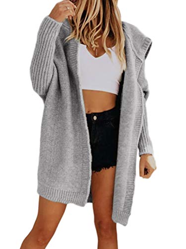 ORANDESIGNE Damen Strickjacke Lange Cardigan Grobstrick Strickmantel Strickcardigan Herbst Winter Casual Open Front Sweater Kapuzejacke Mantel A Grau S von ORANDESIGNE