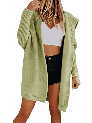ORANDESIGNE Damen Strickjacke Lange Cardigan Grobstrick Strickmantel Strickcardigan Herbst Winter Casual Open Front Sweater Kapuzejacke Mantel A1 Hellgrün XS von ORANDESIGNE