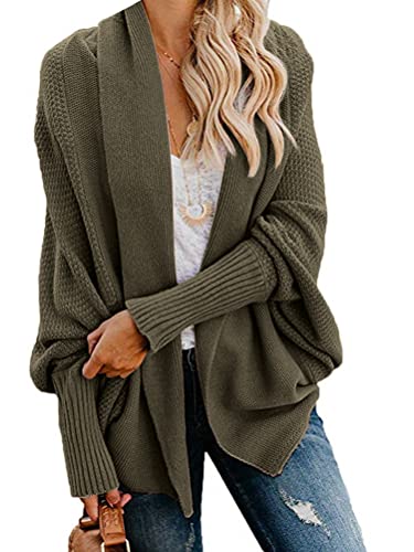 ORANDESIGNE Damen Strickjacke Pullover V Ausschnitt Cardigan Einfarbig Winterjacke Pulli Jacket Langarm Coat Oberteile Strick Cardigan Lang Winter A Armeegrün von ORANDESIGNE