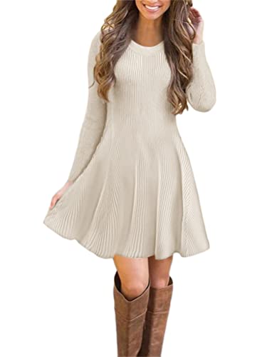 ORANDESIGNE Damen Strickkleid Pulloverkleid Elegant Winterkleider Langarm Einfarbige Rundkragen Minikleid Winter Langarm B Aprikose von ORANDESIGNE