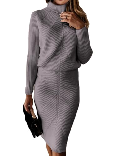 ORANDESIGNE Damen Strickkleid Zweiteiliger Anzug Pullover Oberteil und Midi Strickrock Bodycon 2 Stück Set Midikleid Rollkragen Pulloverkleid C Grau XXL ORANDESIGNE Damen Strickkleid Zweiteiliger Anzug Pullover Oberteil und Midi Strickrock Bodycon 2 Stück Set Midikleid Rollkragen Pulloverkleid C Grau XXL von ORANDESIGNE