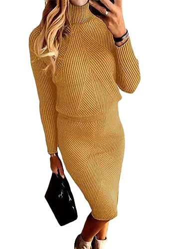 ORANDESIGNE Damen Strickkleid Zweiteiliger Anzug Rollkragen Pullover Oberteil und Strickrock Bleistiftrock Elastische Bodycon 2 Stück Set A Dunkelgelb XL ORANDESIGNE Damen Strickkleid Zweiteiliger Anzug Rollkragen Pullover Oberteil und Strickrock Bleistiftrock Elastische Bodycon 2 Stück Set A Dunkelgelb XL von ORANDESIGNE