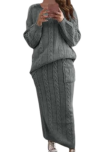 ORANDESIGNE Damen Strickkleid Zweiteiliger Anzug Rollkragen Pullover Oberteil und Strickrock Bleistiftrock Elastische Bodycon 2 Stück Set Pulloverkleid A Dunkelgrau M von ORANDESIGNE