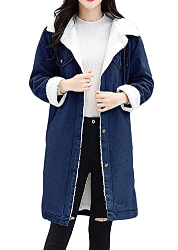 ORANDESIGNE Damen Sweatjacke Frauen Sweat Parka Warme Winterjacke Jeansjacke Jeans Mantel Kapuzenjacke Warm Verdicken Winterjacke Mantel Plüsch Jacke Lange Outerwear A Dunkelblau S von ORANDESIGNE