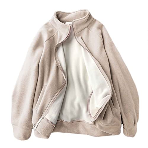 ORANDESIGNE Damen Sweatjacke mit Kapuze Kuschelig Warmer Pullover Frauen Innenfutter Plüsch Kapuzenjacken Herbst Winter Reißverschluss Kapuzenpullover Mantel Hoodie A Beige S von ORANDESIGNE