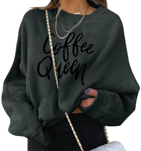 ORANDESIGNE Damen Sweatshirt Briefe Drucken Langarm Rundhals Pullover Herbst Winter Frauen Locker Casual Pulli Teenager Mädchen Oberteil Ohne Kapuze Sport Bluse Tops D Dunkelgrau M von ORANDESIGNE