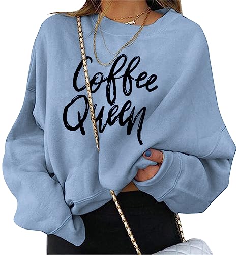 ORANDESIGNE Damen Sweatshirt Briefe Drucken Langarm Rundhals Pullover Herbst Winter Frauen Locker Casual Pulli Teenager Mädchen Oberteil Ohne Kapuze Sport Bluse Tops mit Los Angeles Drucken D Blau M von ORANDESIGNE
