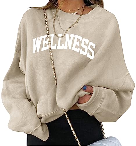 ORANDESIGNE Damen Sweatshirt Briefe Drucken Langarm Rundhals Pullover Warm Pulli Oversized Casual Bequem Teenager Mädchen Hoodie Sportbekleidung A Beige XL von ORANDESIGNE