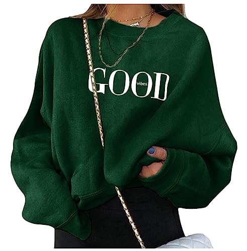 ORANDESIGNE Damen Sweatshirt Briefe Drucken Langarm Rundhals Pullover Warm Pulli Oversized Casual Bequem Teenager Mädchen Hoodie Sportbekleidung A Dunkelgrün L von ORANDESIGNE
