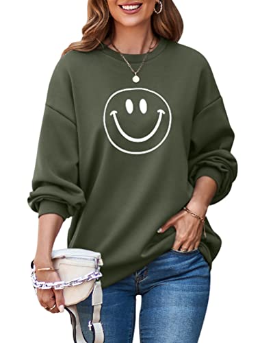 ORANDESIGNE Damen Sweatshirt Briefe Drucken Langarm Rundhals Pullover Warm Pulli Oversized Casual Bequem Teenager Mädchen Hoodie Sportbekleidung C Armeegrün XL von ORANDESIGNE