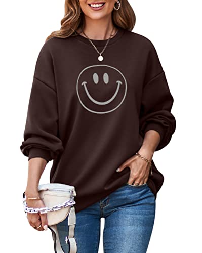 ORANDESIGNE Damen Sweatshirt Briefe Drucken Langarm Rundhals Pullover Warm Pulli Oversized Casual Bequem Teenager Mädchen Hoodie Sportbekleidung C Braun S von ORANDESIGNE