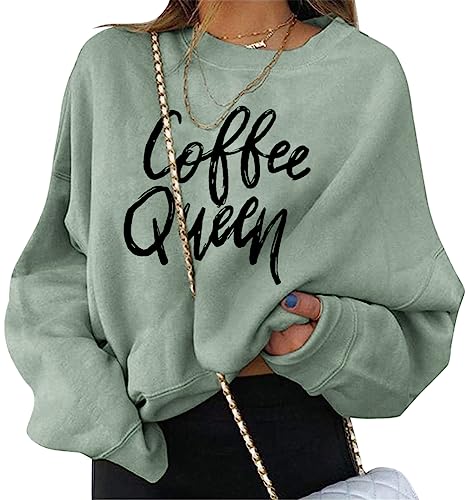 ORANDESIGNE Damen Sweatshirt Briefe Drucken Langarm Rundhals Pullover Warm Pulli Oversized Casual Bequem Teenager Mädchen Hoodie Sportbekleidung D Grün M von ORANDESIGNE