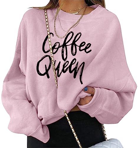 ORANDESIGNE Damen Sweatshirt Briefe Drucken Langarm Rundhals Pullover Warm Pulli Oversized Casual Bequem Teenager Mädchen Hoodie Sportbekleidung D Rosa S von ORANDESIGNE