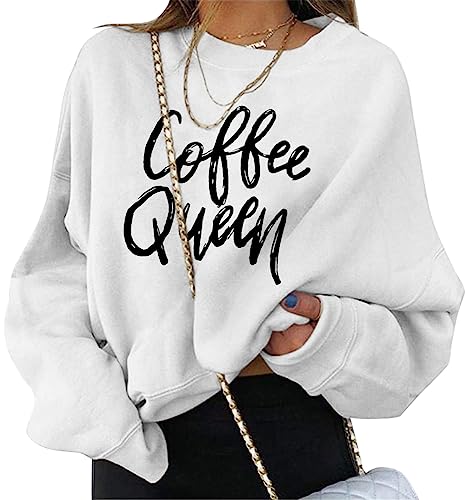 ORANDESIGNE Damen Sweatshirt Briefe Drucken Langarm Rundhals Pullover Warm Pulli Oversized Casual Bequem Teenager Mädchen Hoodie Sportbekleidung D Weiß XL von ORANDESIGNE
