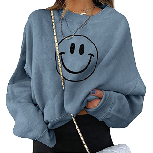 ORANDESIGNE Damen Sweatshirt Briefe Drucken Langarm Rundhals Pullover Warm Pulli Oversized Casual Bequem Teenager Mädchen Hoodie Sportbekleidung I Blau XS von ORANDESIGNE