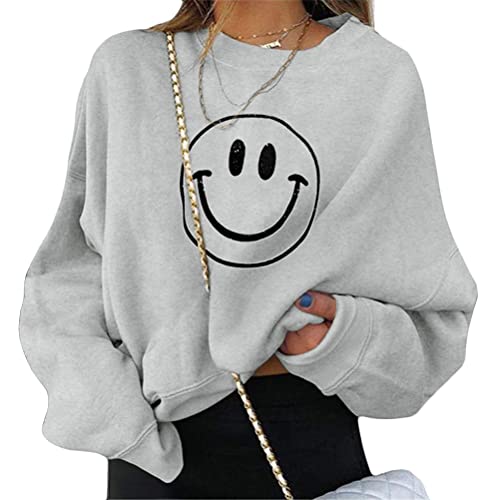 ORANDESIGNE Damen Sweatshirt Briefe Drucken Langarm Rundhals Pullover Warm Pulli Oversized Casual Bequem Teenager Mädchen Hoodie Sportbekleidung I Grau M von ORANDESIGNE