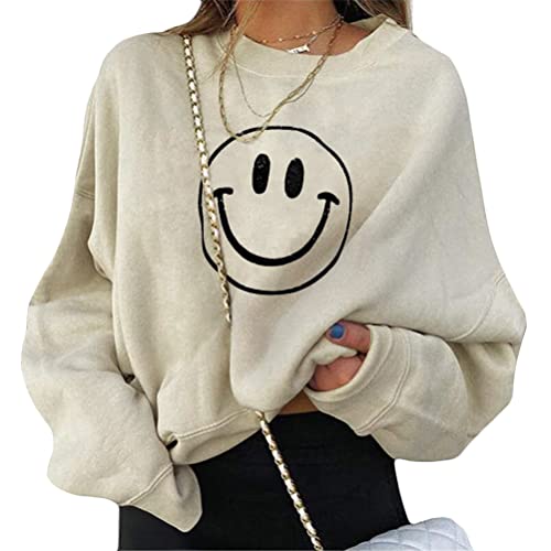 ORANDESIGNE Damen Sweatshirt Briefe Drucken Langarm Rundhals Pullover Warm Pulli Oversized Casual Bequem Teenager Mädchen Hoodie Sportbekleidung I Khaki XL von ORANDESIGNE