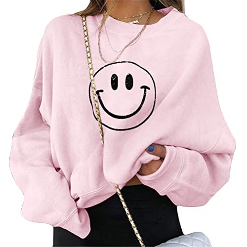 ORANDESIGNE Damen Sweatshirt Briefe Drucken Langarm Rundhals Pullover Warm Pulli Oversized Casual Bequem Teenager Mädchen Hoodie Sportbekleidung I Rosa M von ORANDESIGNE