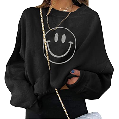 ORANDESIGNE Damen Sweatshirt Briefe Drucken Langarm Rundhals Pullover Warm Pulli Oversized Casual Bequem Teenager Mädchen Hoodie Sportbekleidung I Schwarz M von ORANDESIGNE