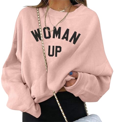 ORANDESIGNE Damen Sweatshirt Briefe Drucken Langarm Rundhals Pullover Warm Pulli Oversized Casual Bequem Teenager Mädchen Hoodie Sportbekleidung S H Rosa von ORANDESIGNE