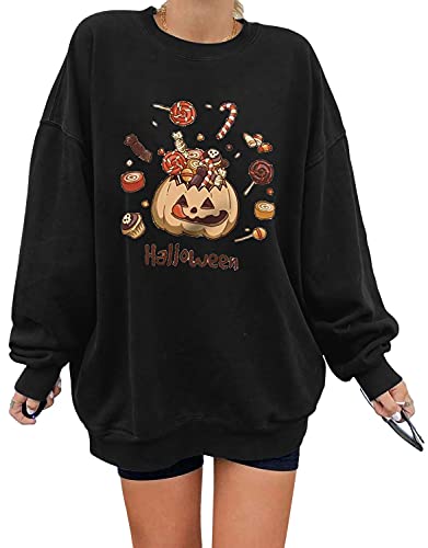ORANDESIGNE Damen Sweatshirt Casual Lose Halloween Printed Langarmshirt Rundhals Pullover Pulli Mode Oberteile Teenager Mädchen Sportswear F-10 XS von ORANDESIGNE