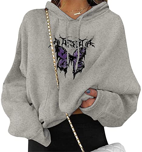 ORANDESIGNE Damen Sweatshirt Pullover Teenager Mädchen Hoodie Herbst Winter Hoodie Frauen Pullover Oberteile Langarmshirt Kapuzenpullover Mode Bequem Casual Pulli mit Kordel und Taschen A Grau XXL von ORANDESIGNE