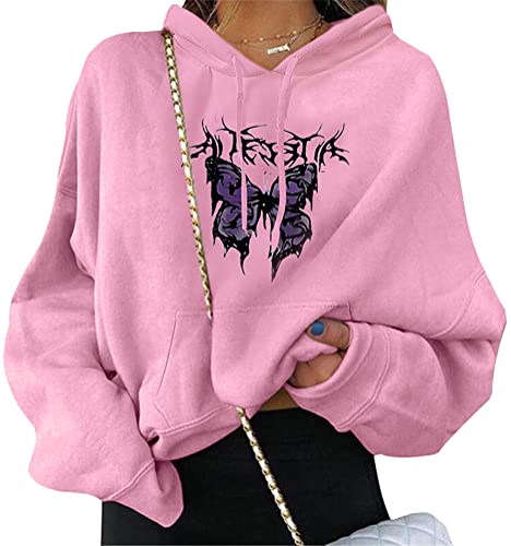 ORANDESIGNE Damen Sweatshirt Pullover Teenager Mädchen Hoodie Herbst Winter Hoodie Frauen Pullover Oberteile Langarmshirt Kapuzenpullover Mode Bequem Casual Pulli mit Kordel und Taschen A Rosa XL von ORANDESIGNE