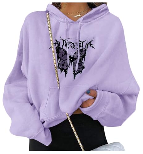 ORANDESIGNE Damen Sweatshirt Pullover Teenager Mädchen Hoodie Herbst Winter Hoodie Frauen Pullover Oberteile Langarmshirt Kapuzenpullover Mode Bequem Casual Pulli mit Kordel und Taschen A Violett S von ORANDESIGNE