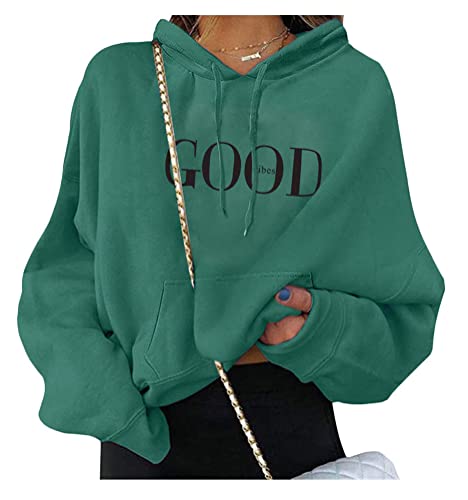 ORANDESIGNE Damen Sweatshirt Pullover Teenager Mädchen Hoodie Herbst Winter Hoodie Frauen Pullover Oberteile Langarmshirt Kapuzenpullover Mode Bequem Casual Pulli mit Kordel und Taschen B Dunkelgrün M von ORANDESIGNE