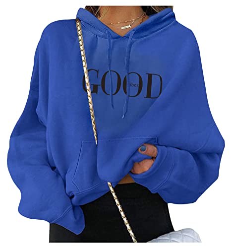 ORANDESIGNE Damen Sweatshirt Pullover Teenager Mädchen Hoodie Herbst Winter Hoodie Frauen Pullover Oberteile Langarmshirt Kapuzenpullover Mode Bequem Casual Pulli mit Kordel und Taschen B Blau XS von ORANDESIGNE