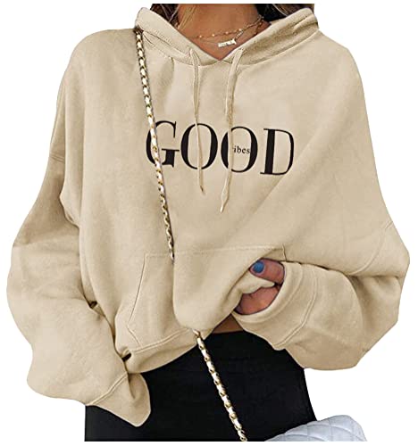 ORANDESIGNE Damen Sweatshirt Pullover Teenager Mädchen Hoodie Herbst Winter Hoodie Frauen Pullover Oberteile Langarmshirt Kapuzenpullover Mode Bequem Casual Pulli mit Kordel und Taschen B Khaki XL von ORANDESIGNE