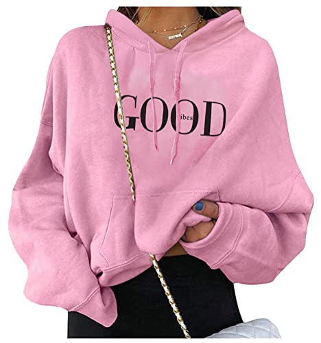 ORANDESIGNE Damen Sweatshirt Pullover Teenager Mädchen Hoodie Herbst Winter Hoodie Frauen Pullover Oberteile Langarmshirt Kapuzenpullover Mode Bequem Casual Pulli mit Kordel und Taschen B Rosa XS von ORANDESIGNE