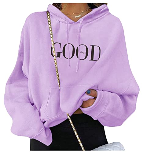 ORANDESIGNE Damen Sweatshirt Pullover Teenager Mädchen Hoodie Herbst Winter Hoodie Frauen Pullover Oberteile Langarmshirt Kapuzenpullover Mode Bequem Casual Pulli mit Kordel und Taschen B Violett L von ORANDESIGNE