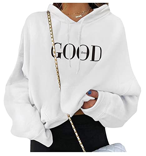 ORANDESIGNE Damen Sweatshirt Pullover Teenager Mädchen Hoodie Herbst Winter Hoodie Frauen Pullover Oberteile Langarmshirt Kapuzenpullover Mode Bequem Casual Pulli mit Kordel und Taschen B Weiß M von ORANDESIGNE