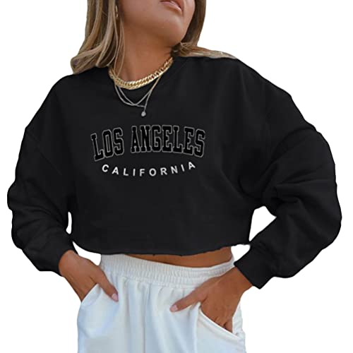 ORANDESIGNE Damen Sweatshirt ohne Kapuze Oversized Vintage Pullover Langarm Retro Lockerer Langarmshirt 90er Y2K Fashion Aesthetic E-Girl Teenager Mädchen Herbst Winter Pulli G Schwarz M von ORANDESIGNE
