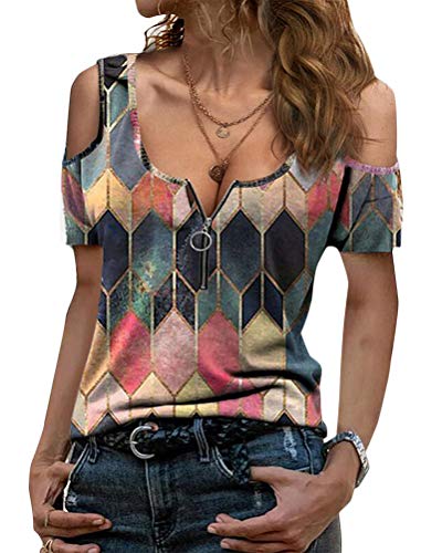 ORANDESIGNE Damen T-Shirt Geometrische Muster Druck, Sommer Beiläufige Lange Ärmel T-Shirts Gestreift T-stücke Kreuz V-Ausschnitt Tshirt Oberteile Bluse Shirts Tops Frauen Teenager Übergröße A Gelb S von ORANDESIGNE